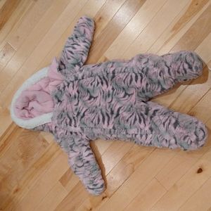 6/9m Pink gray tiger stripes winter hood jacket one piece snowsuit wippette kids